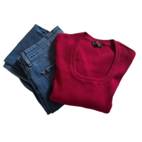 New York & Co Raspberry Ribbed Knit Sweater Size Medium Large - Picture 3 of 6